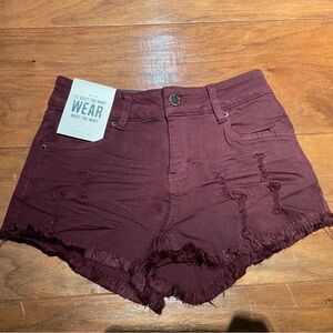 Burgundy Distressed Shorts